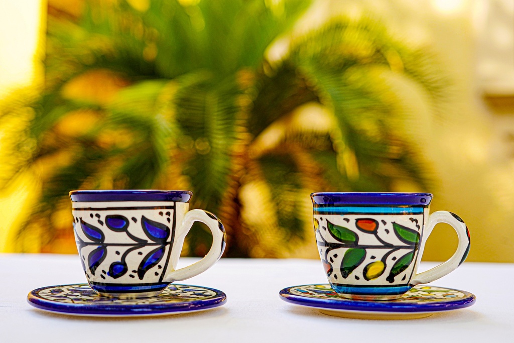 Turkish Coffee Cup with plate (open circle) 2 pieces - Blue & Mixed